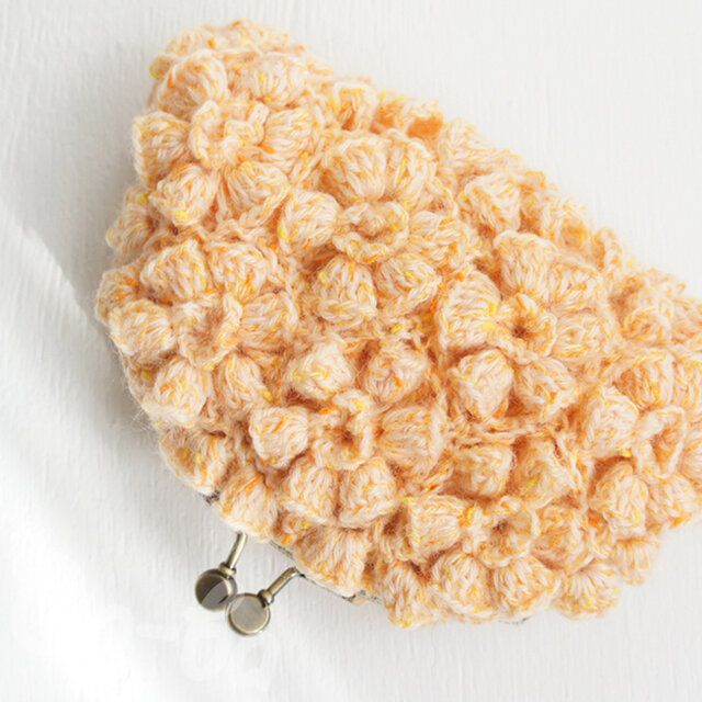 ばあば作、ポピーパフ編みのがま口 （orangepoppy・C1387）