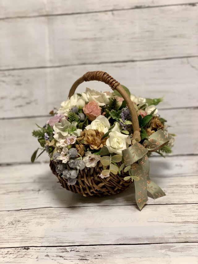布バスケット　スワッグ柄　ハンドメイド