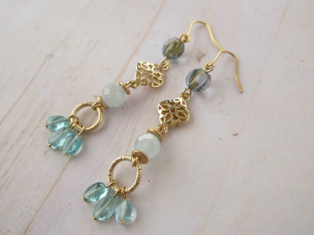 金具変更OK Pierces or Earrings アパタイト アクアマリン(P0961)の画像1枚目