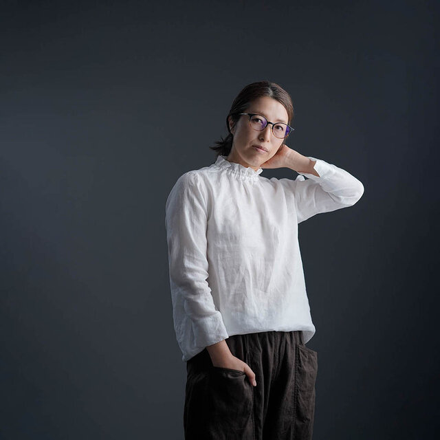 【LL】【wafu】雅亜麻 Linen Top タートル ネック インナー 袖スリット/白色 p014a-wht1-ll