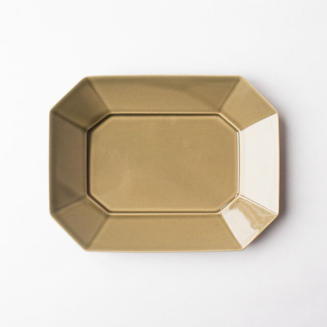 八角プレート　L　グレージュ　(グレー釉)　