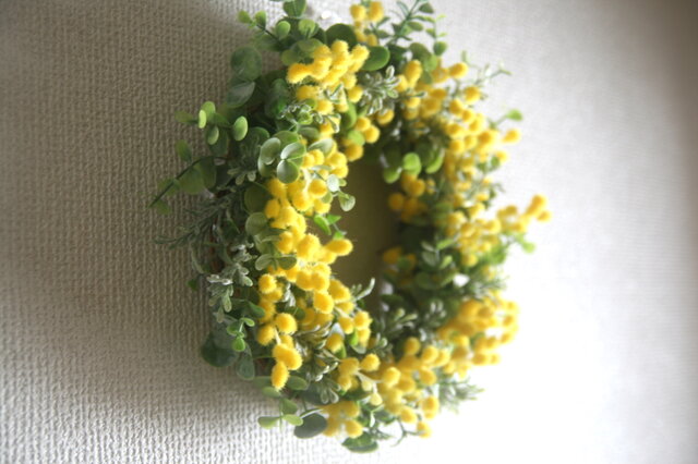 ユーカリとミモザのオーバルリース ミモザとユーカリとローリエ(月桂樹)のリース ドライフラワー