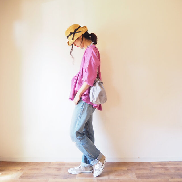◯予約商品◯French linen gather blouse PINKの画像1枚目