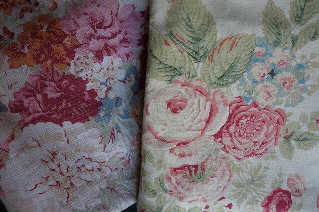 イギリス生地のぺたんこトートバッグLセット(ウェバリーBALLAD BOUQUET、エジンバラ:イエロー系バラ)の画像1枚目