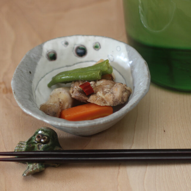 陶器 織部+粉引点模様小鉢 ｈ127