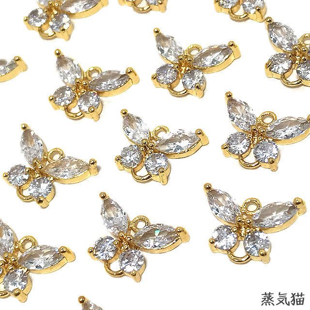 【コネクター】蝶々ジルコニアチャーム12mm 4個【蝶々ピアスパーツ イヤリング素材】の画像1枚目