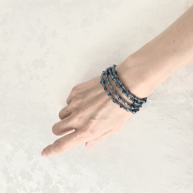 一連 クラシカルロングネックレス ブルー 青 パール チェコガラス