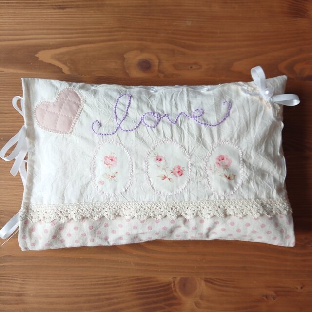 ハートと薔薇のコラージュ♡ミニクッション