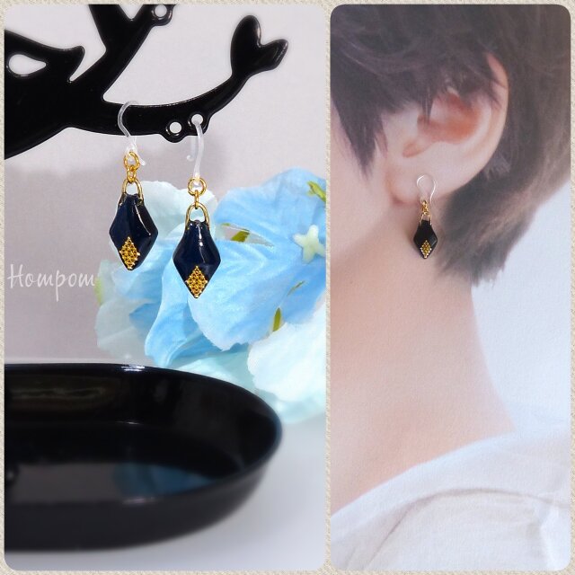 20p027・ひし形のピアス　ホムポム