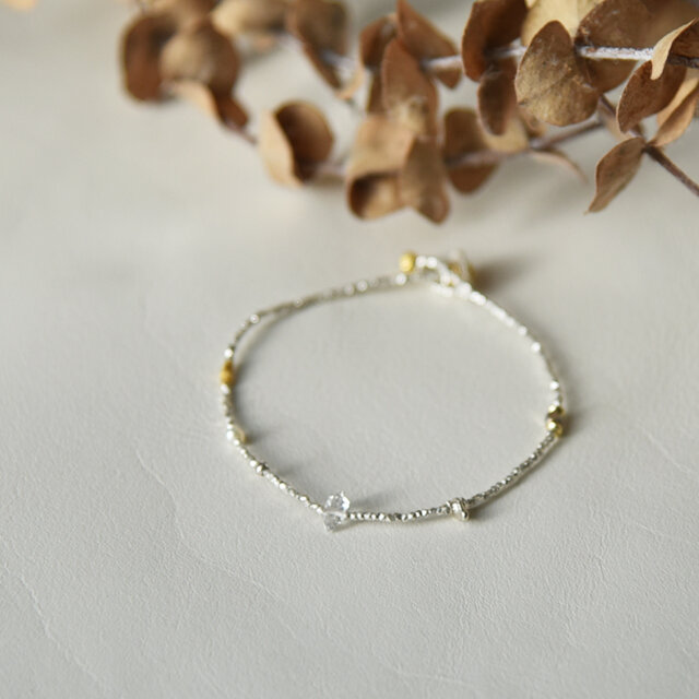 【再販・受注制作】ハーキマーダイヤモンド×淡水パール・シンプルブレスレット　b0832