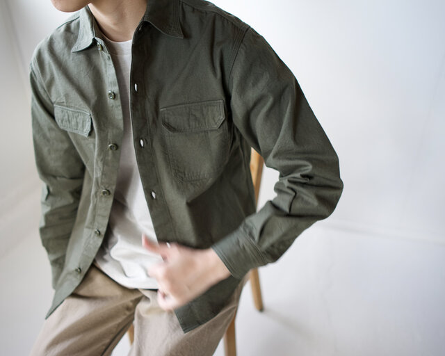 size2/cotton ox work shirt/khakiの画像1枚目