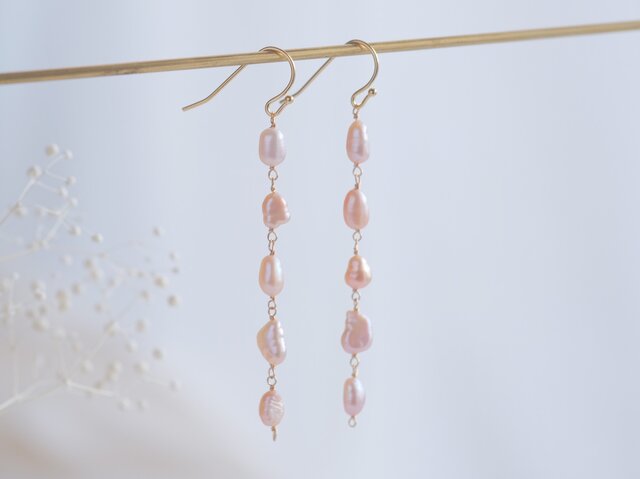 bleikur perlan earring：ピンクバロックパール ロング