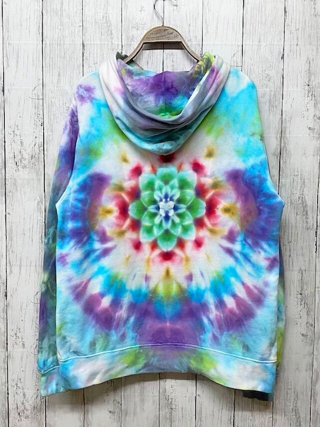 タイダイ染めフーディ プルオーバー パーカー 曼荼羅染め Lサイズ