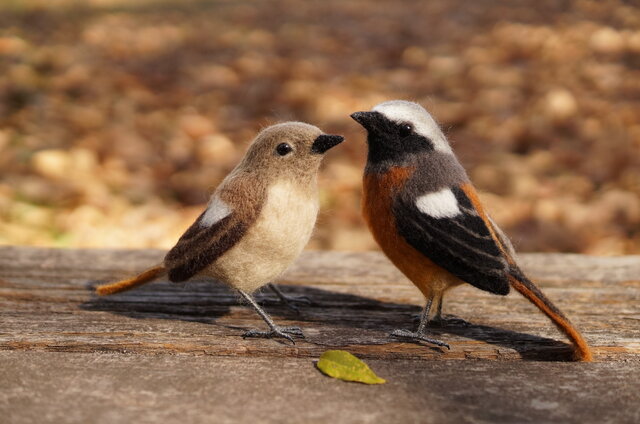 野鳥彫刻 ジョウビタキつがい 作者ituo 野鳥彫刻 ジョウビタキつがい 作者ituo