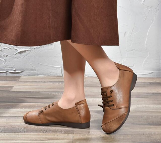 受注製作】ぺたんこ丸トウ スエードワンポイント 手製裁縫牛革レザー