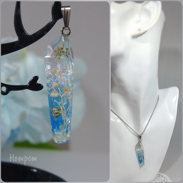 20-17n034_再再販☆冬のかすみ草 鉱石ネックレス①（下細タイプ） ホムポム