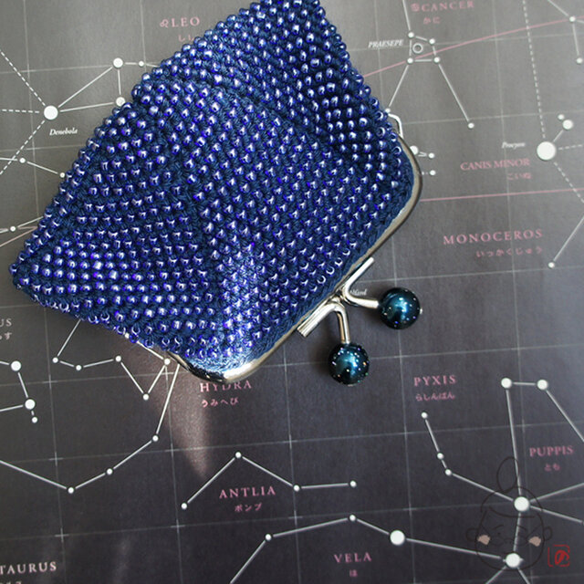 ばあば作☆☆総ガラスビーズのスクエアがま口（Enceladus・1345）