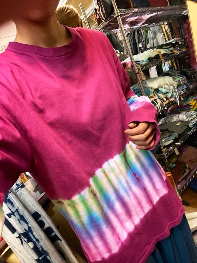 タイダイ染め 長袖Tシャツ HIPPIES DYE バーガンディ Lサイズ HD13