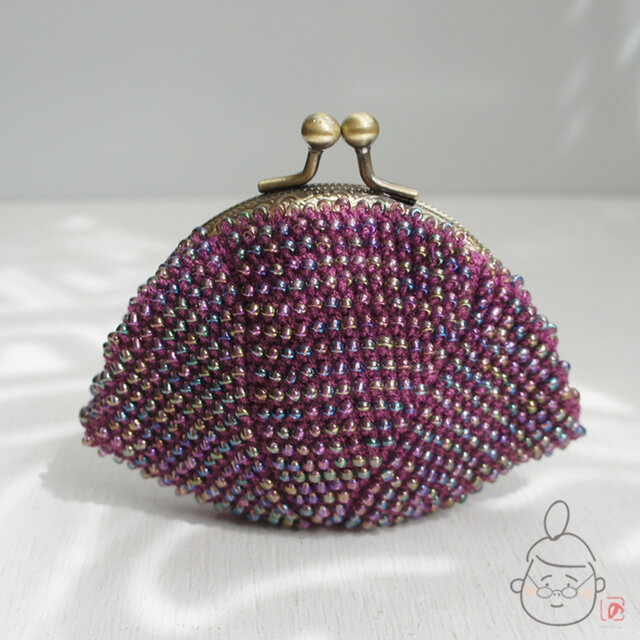 ばあば作☆☆総ガラスビーズのがま口（amethyst・1309）