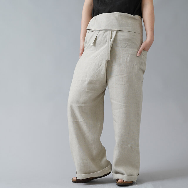 【wafu】中厚リネン タイパンツ linen wide pants/亜麻ナチュラル b021a-amn2