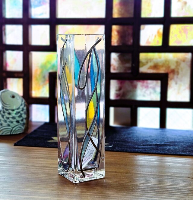 受注：グラスアート花瓶『光のしずく』15㎝高ガラス | iichi 日々の