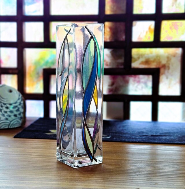 絵 ガラス 花瓶 受注 グラスアート花瓶 光のしずく 15 高ガラス
