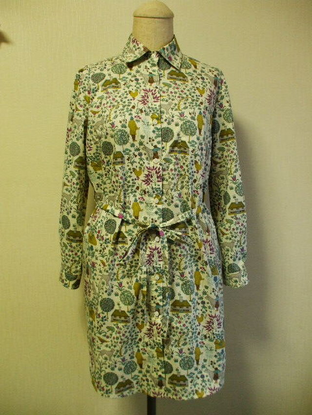 送料無料 リバティタナローン ヴォイジー Voysey シャツワンピ ス 着丈９０ｃｍ ｍ Lサイズ 受注生産 Iichi ハンドメイド クラフト作品 手仕事品の通販