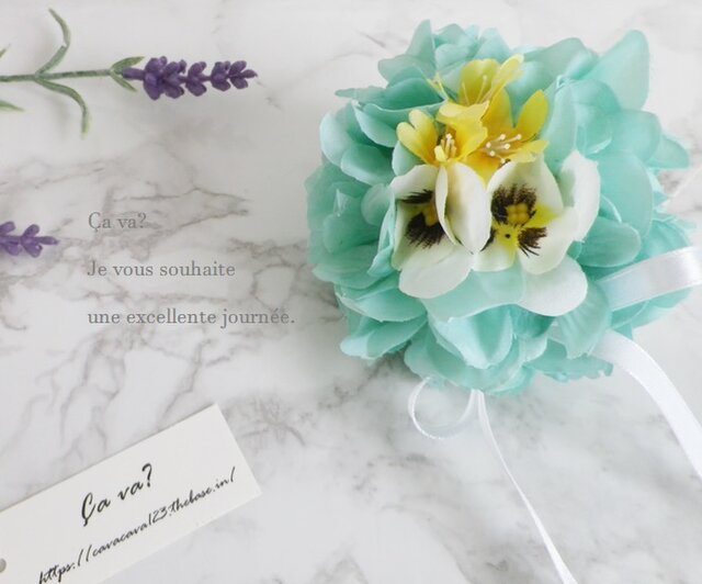 パンジーと紫陽花の春のお花のボール エメラルドグリーン Iichi ハンドメイド クラフト作品 手仕事品の通販