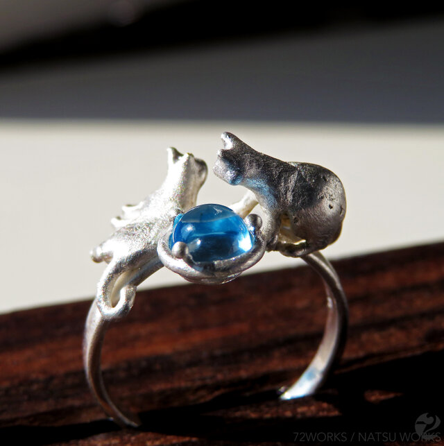 ブルートパーズと猫 リング ＊ Topaz & Cat Ring