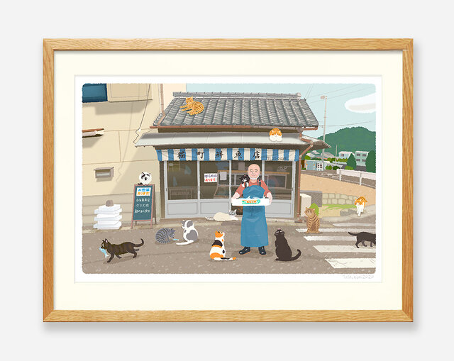 イラストフレーム(47.猫町の鮮魚店)の画像1枚目