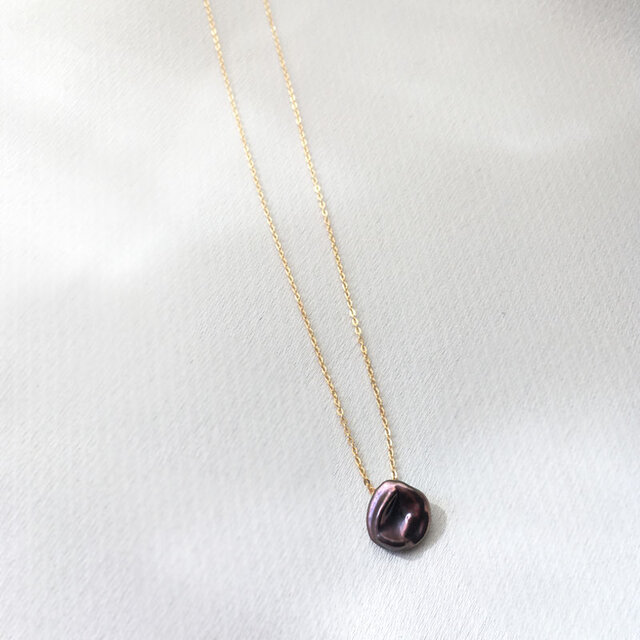 【K14GF】ブラウン系のケシパールの１粒ネックレス