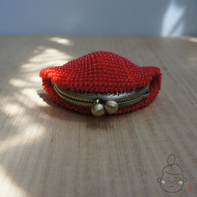 ばあば作☆シードビーズのminiがま口（さんご・1301）