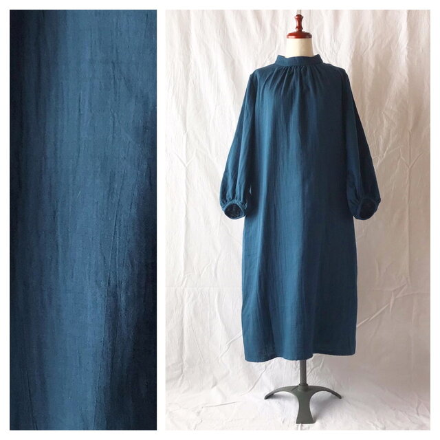 肌と心のためのロマネワンピース（ダブルガーゼ：ネイビー）