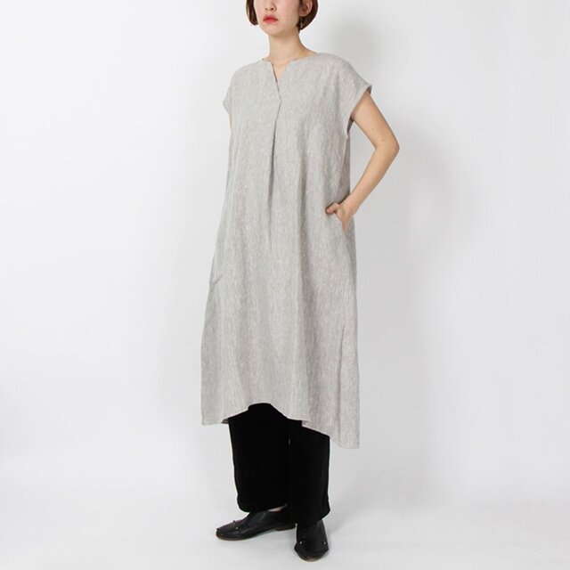 ９番手リネンスキッパーワンピース(グレージュ)