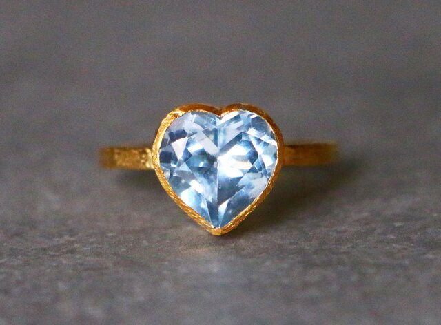 K18 大粒 ハートシェイプブルートパーズ リング　7号サイズ ロンドンブルートパーズ ハートシェイプリング イエローゴールド