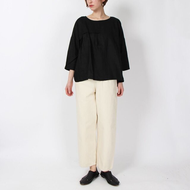 14番手リネンギャザープルオーバー(ブラック)