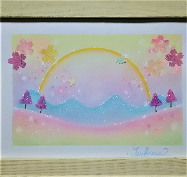 パステルアート Rainbow Blossom(ﾚｲﾝﾎﾞｰ・ﾌﾞﾛｯｻﾑ) 春の虹と桜 パステル 