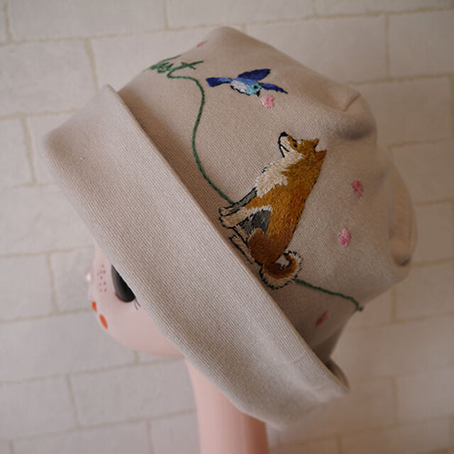 コットン素材スパンフライスニット生地で作ったニット帽（柴ちゃんの楽しみ）