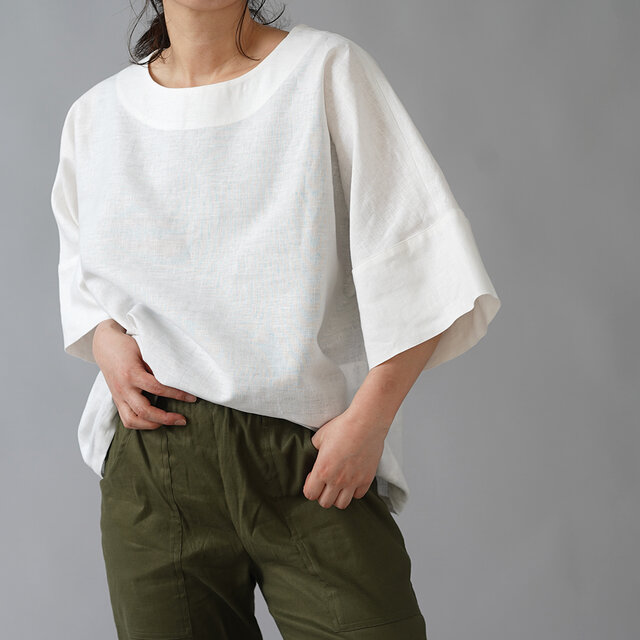 【wafu 入門編】21着限定 ! 中厚 リネン ビッグシルエットTシャツ/ホワイトt041b-wht2の画像1枚目
