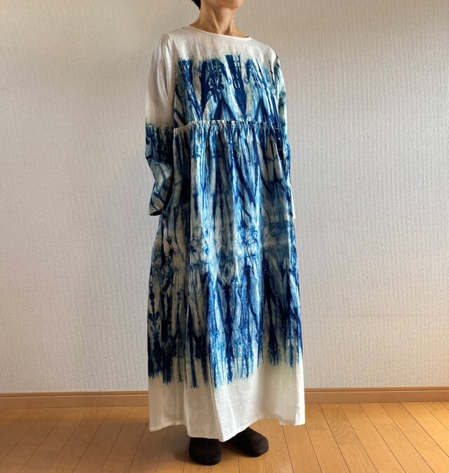 本藍染ノーネックワンピース リネン100 Iichi ハンドメイド クラフト作品 手仕事品の通販