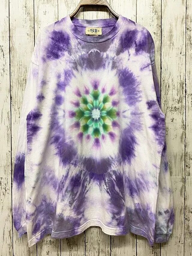 タイダイ染め ビッグシルエット 長袖 Tシャツ Lサイズ 曼荼羅 優しいパープル ムラ染め HD15-05