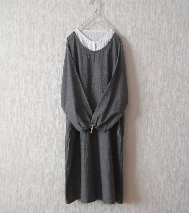 綿麻のかっぽう着 黒の画像1枚目