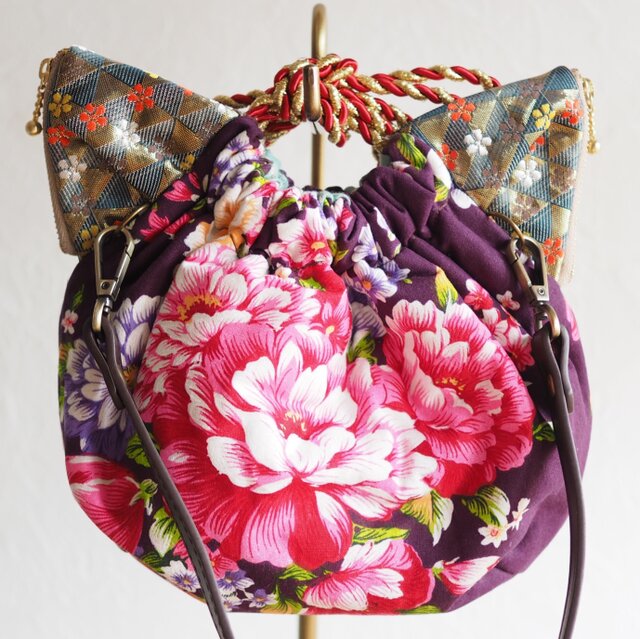 台湾花柄猫型巾着ショルダーバッグ(一点作品/送料無料) | iichi 日々の