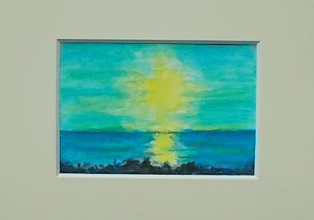 絵画 インテリア 額絵 水彩画 水彩とクレパスのコラボ画 空と海と光と