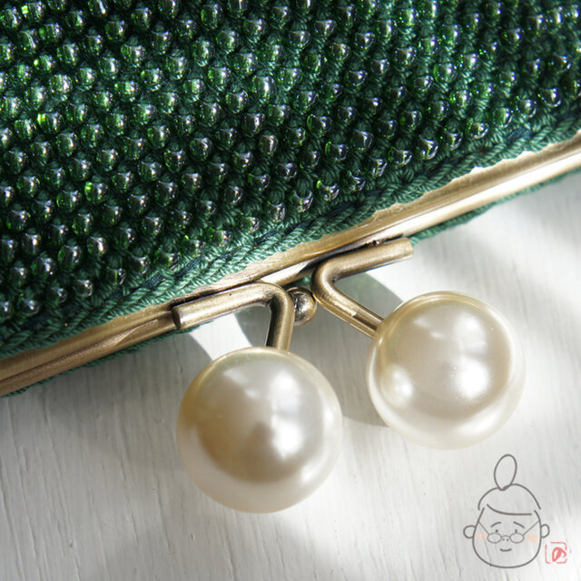 ばあば作☆さらに大きめ☆パールのスクエアがま口（vert foncé・1419