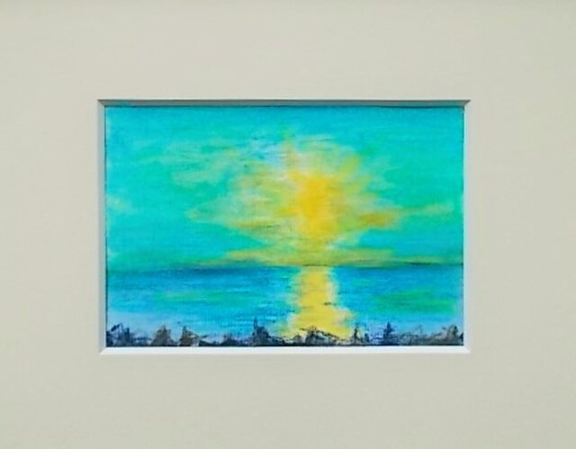 絵画 インテリア 額絵 水彩と色鉛筆のコラボ画 空と海と光と Iichi ハンドメイド クラフト作品 手仕事品の通販