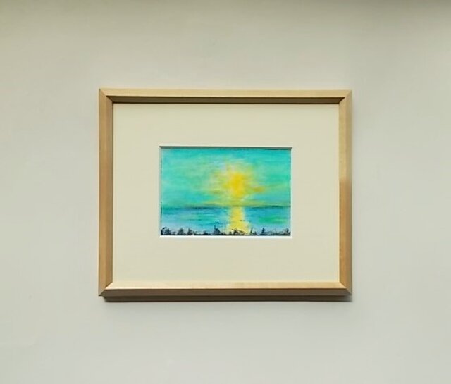 絵画 インテリア 額絵 水彩と色鉛筆のコラボ画 空と海と光と Iichi ハンドメイド クラフト作品 手仕事品の通販