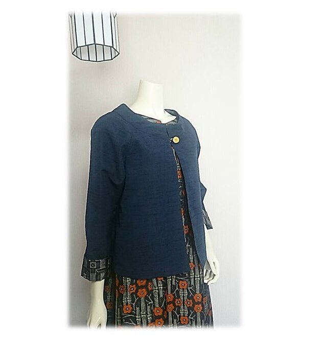 11＊紬リメイクショートジャケット（紺）