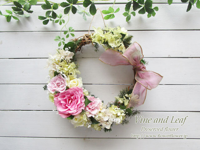プリザーブドローズとアジサイのリース ピンク 長く飾れるプリザーブドフラワー F Iichi ハンドメイド クラフト作品 手仕事品の通販