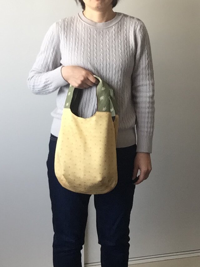 着物地の手提げバッグ 黄扇